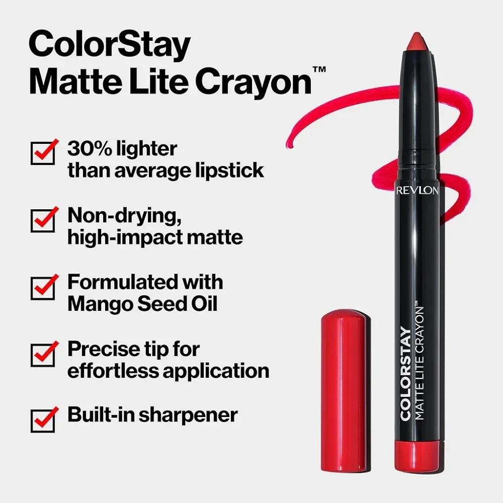 2 x Revlon ColorStay Matte Lite Crayon Lipstick, 009 Ruffled Feathers